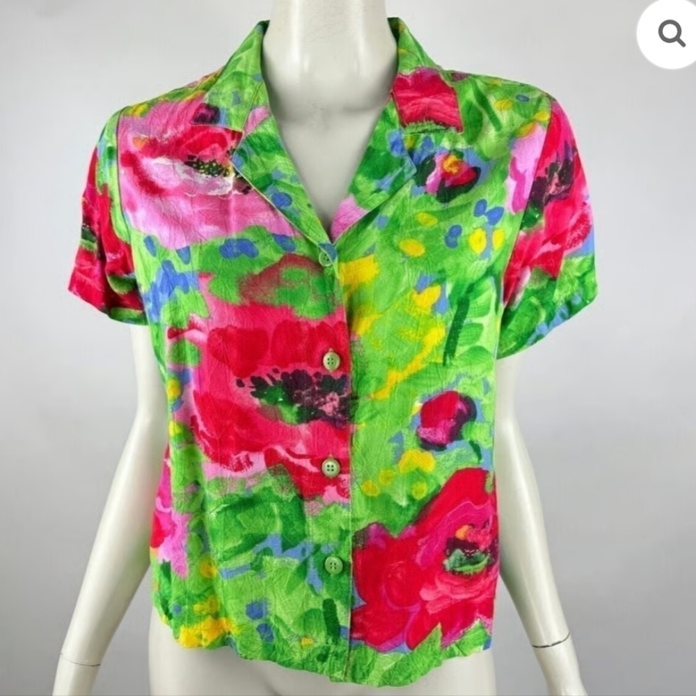 Vintage Jams World Colorful Floral Button-Down Shirt_Small